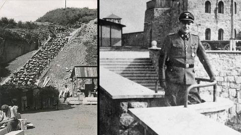 A la izquierda, la �escalera de la muerte� de Mauthausen que los presos deb�an subir cargados con sacos de piedra. A la derecha, el comandante de ese campo de concentraci�n, Franz Ziereis