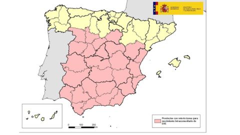Mapa de la �ltima actualizaci�n de las provincias�con restricciones de la enfermedad hemorr�gica epizo�tica para comercio intracomunitario
