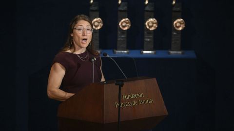 La astronauta estadounidense Christina Koch, durante su discurso.