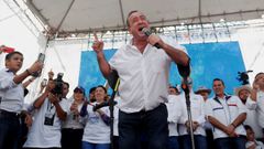 Alejandro Giammattei, candidato presidencial guatemalteco, mientras pronuncia un discurso, durante su acto de cierre de campaa, el pasado 4 de agosto