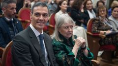 En la Real Academia de Bellas Artes de San Fernando. Pedro S�nchez y la cofundadora de GWL Voices, Susana Malcorra, ayer en el acto Mujeres liderando la ONU del siglo XXI.