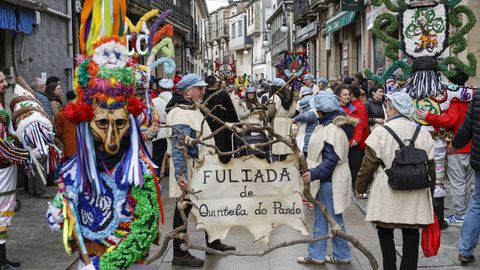 Boteiros y fuli�ns en el desfile del domingo gordo de Viana do Bolo.