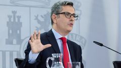 El ministro de la Presidencia, Flix Bolaos, durante una rueda de prensa tras el Consejo de Ministros, en la Moncloa.