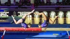 Gimnastas, en la barra durante la Gala Internacional en memoria de Pablo Hin�jar