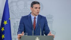 Pedro S�nchez, durante su comparecencia en la Moncla para informar de los integrantes del nuevo Gobierno  