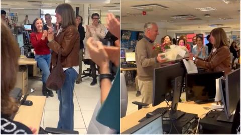 Dos momentos de la despedida a Ana Blanco en su �ltimo d�a en TVE