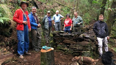 Traballos de restauraci�n dun muro dunha curripa da fraga de Bello de Vite, nas Lagoas, en Monfero, no parque natural