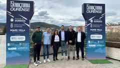 Presentaci�n de la 15K nocturna de Ourense en el centro comercial Ponte Vella. Chuchi Hidalgo, asesor de Deportes del Concello de Ourense; Enrique �lvarez, asesor de Deportes de la Diputaci�n; Andrea Bodelo, madre de Ian; Seraf�n Mart�nez, director de la prueba; Manuel P�rez, delegado de Deportes de la Xunta; y Macos Vila, gerente del centro comercial Ponte Vella