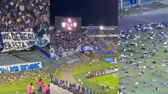 Captura de vdeos donde se ven los zapatos lanzados por los hinchas de Millonarios en Bogot.