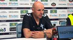 El entrenador del Celta Fortuna, Fredi �lvarez, en la comparecencia posterior al duelo ante la Ponferradina en El Toral�n.