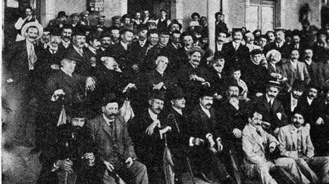 Homenaje a Evaristo Rodríguez por su nombramiento como alcalde, celebrado en 1909 en la Fonda de la Estación