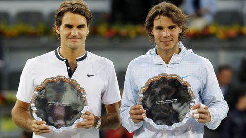 Rafa Nadal y Roger Federer en el Torneo de Tenis de Madrid en 2010