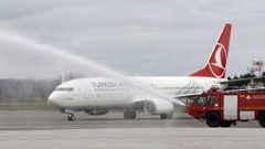 Vuelo inaugural de la compa��a Turkish Airlines al aeropuerto de Lavacolla, en el 2013. 