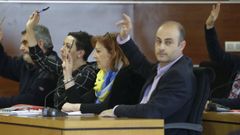 Imagen de archivo de un pleno del Concello de Culleredo. De izquierda a derecha: Narciso Marzoa, Marta Figueroa, Alicia Ferreiro y Diego Taibo