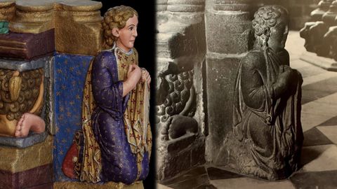 Restauraci�n virtual da estatua confrontada cunha foto de 1950. 