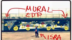 El artista ovetense muestra as� las dimensiones del mural