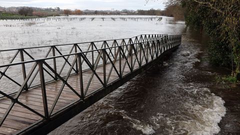 El r�o Umia desbordado a su paso por Cabanelas