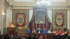 El empresario asturmexicano Carlos Casanueva durante su intervenci�n en el acto celebrado en el Edificio Hist�rico de la Universidad de Oviedo.