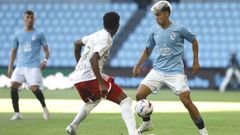 Hugo Sotelo, durante el Memorial Quinocho que disputaron Celta y Olympique de Lyon en el 2023.