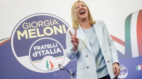 La lder de Hermanos de Italia, Giorgia Meloni, el domingo, tras su victoria en las urnas