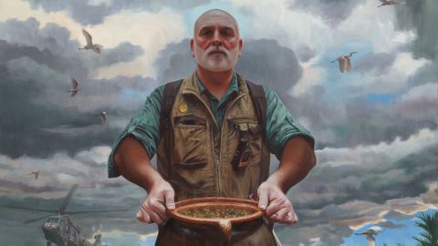 El retrato del chef Jos Andrs, realizado por Kadir Nelson para la serie Retrato de una nacin del Instituto Smithsonian.