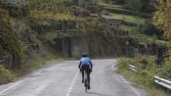 Un ciclista circulando entre vi�edos en el entorno de la localidad de Belesar, en O Savi�ao