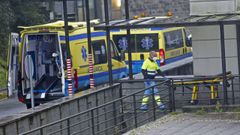 Acceso de ambulancias al hospital Montecelo, en Pontevedra