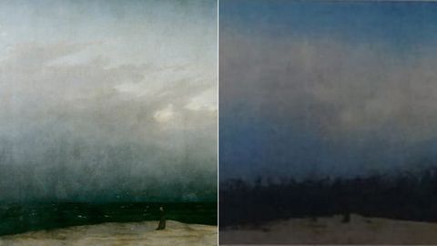 Friedrich: Monk by the sea: a la izquierda cuadro original, a la derecha lo que se vio en el examen de selectividad