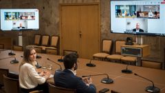 La vicepresidenta tercera y ministra para la Transici�n Ecol�gica y el Reto Demogr�fico, Sara Aagesen, se re�ne, por videoconferencia, con la ministra de Medio Ambiente y Energ�a de Portugal, Maria da Gra�a Carvalho.