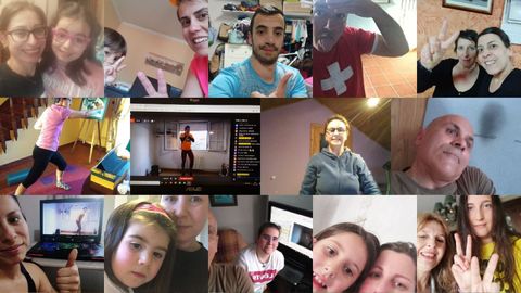 Basilio Seijas (con camiseta naranja) mantiene los circuitos de t�bata, ahora a trav�s de YouTube, con los participantes (algunos aparecen en el fotomontaje) ejercit�ndose desde sus casas