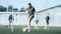 Iago Aspas, durante el entrenamiento del Celta este lunes en la Cidade Deportiva Afouteza.