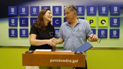 May D�az Cacheda y Miguel Anxo Fern�ndez Lores, este martes en el Concello de Pontevedra, donde firmaron el protocolo de colaboraci�n