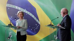 La presidenta de la Comisi�n Europea, Ursula von der Leyen, y el presidente de Brasil, Luiz Inacio Lula da Silva, el pasado enero, tras anuncia el acuerdo entre la UE y Mercosur.