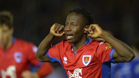 Gol Yeboah Numancia Real Oviedo Los Pajaritos.Yeboah celebra el 1-1 ante el Real Oviedo