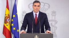Pedro S�nchez, durante la declaraci�n institucional