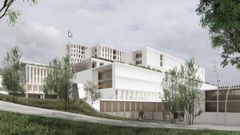 Recreaci�n virtual del futuro Novo Chuac, el hospital p�blico que se construir� en A Coru�a. En la imagen, acceso a Urgencias