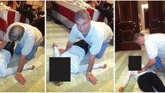 El pr�ncipe Andr�s de Gran Breta�a se arrodilla sobre una mujer en una combinaci�n de im�genes publicadas por el Departamento de Justicia en Washington, D.C., EE.UU