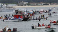 Mariscadores y pescadores de bajura de Barbanza, en la protesta de mediados de mayo contra el reglamento de control que prepara la UE