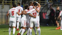 Gol Se�e Cultural Real Oviedo Reino de Leon.Los futbolistas de la Cultural celebran el gol de Se�e