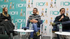 El director asturiano Marcos Merino presentando junto a su equipo Plaza Mayor en la63 edicin del Festival de Cine de Gijn