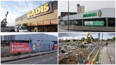 De izquierda a derecha y de arriba a abajo: Gadis fue el primero en abrir en el a�o 2011, en Freixeiro; Mercadona reactiv� la zona al abrir una tienda en el 2024; este a�o, Lidl se asentaba justo al lado de Mercadona y�el pr�ximo s�per de la zona ser� un Eroski.