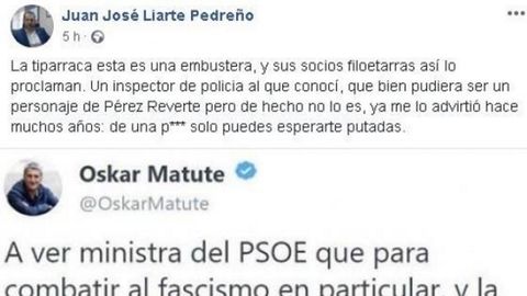 Captura del mensaje en Facebook de Liarte, que luego elimin�