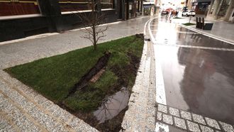 Desperfectos en una zona verde de la r�a Castelao de Vimianzo