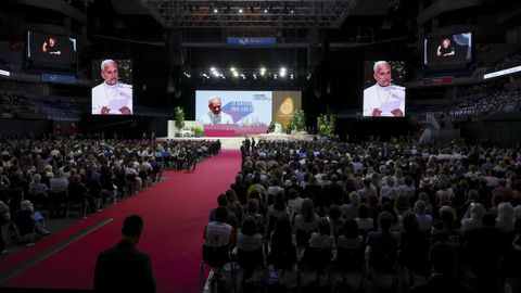 Intervenci�n del papa durante el encuentro en el Movistar Arena
