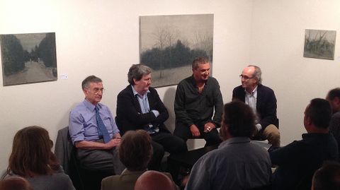 Por la izquierda, Rub�n Su�rez, Juan Manuel Bonet, Miguel Galano y Nicol�s Egido en la galer�a Corni�n