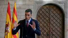 El presidente del Gobierno, Pedro S�nchez, en rueda de prensa en el Palacio de la Generalitat, en Barcelona, el pasado 15 de septiembre.