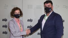 Yolanda Fern�ndez, directora de Medio Ambiente, Sostenibilidad, Innovaci�n y Cambio Clim�tico de EDP junto a Pablo Arboleya, cofundador de Plexigrid