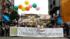 La pancarta que encabeza la Marcha por la Oficialid� de 2018 en Oviedo