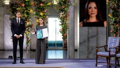 Ana Corina Sosa recogi� en Oslo el Nobel de la Paz otorgado a su madre, Mar�a Corina Machado,�de manos del presidente del Comit� Nobel,�Jorgen Watne Frydnes