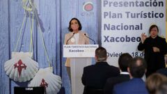 La ministra de Industria, Comercio y Turismo, Reyes Maroto, durante la presentaci�n este viernes en Oviedo del Plan Tur�stico Nacional Xacobeo
